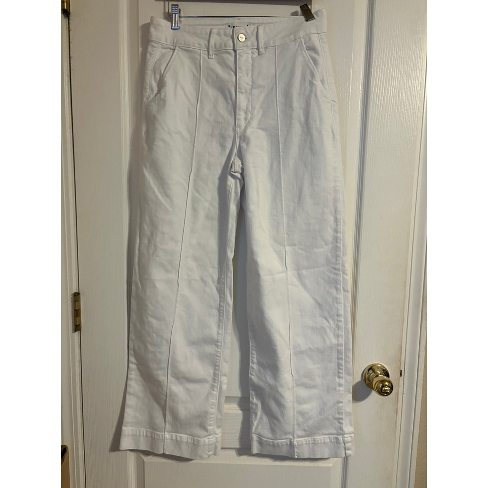 Paige Sasha White High Rise Wide Leg Front Seam Denim Jeans Size 30